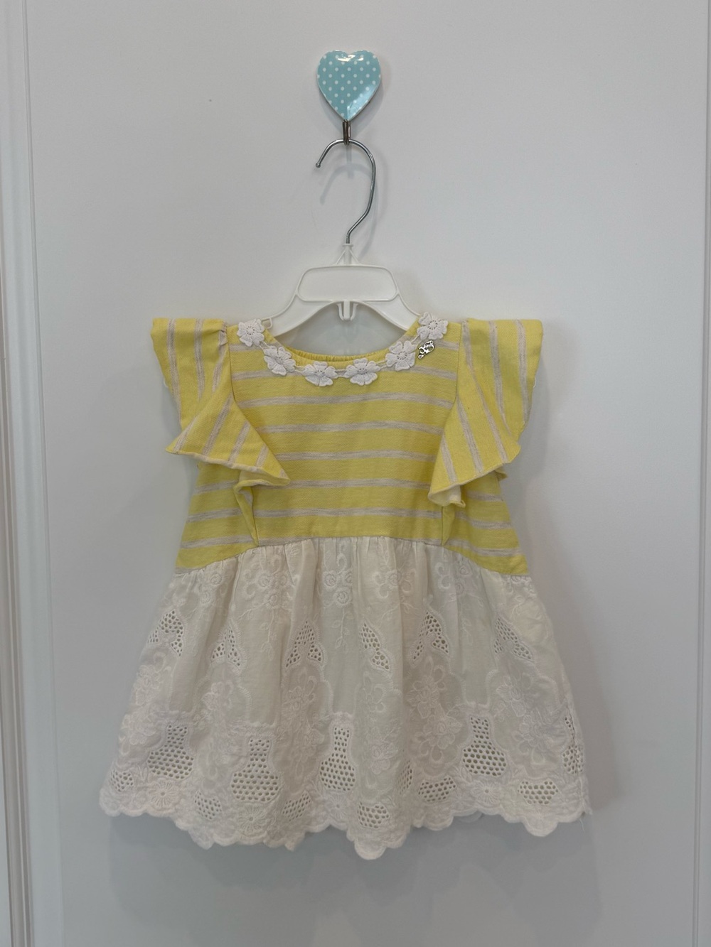 Anna Sui Yellow Stripe Dress with Cream Lace Skirt